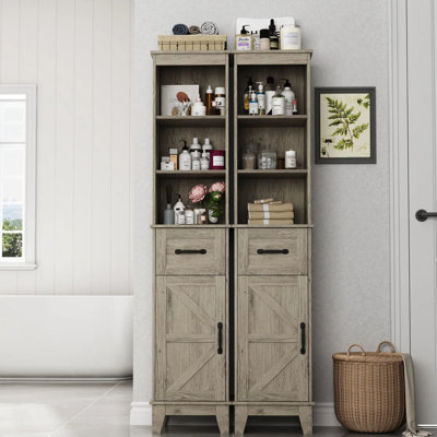 Grande armoire de salle de bain autoportante 63 po x l 13 po avec tiroirs cabinet Armoire de rangement mince en bois massif 3 tablettes et 2 tiroirs