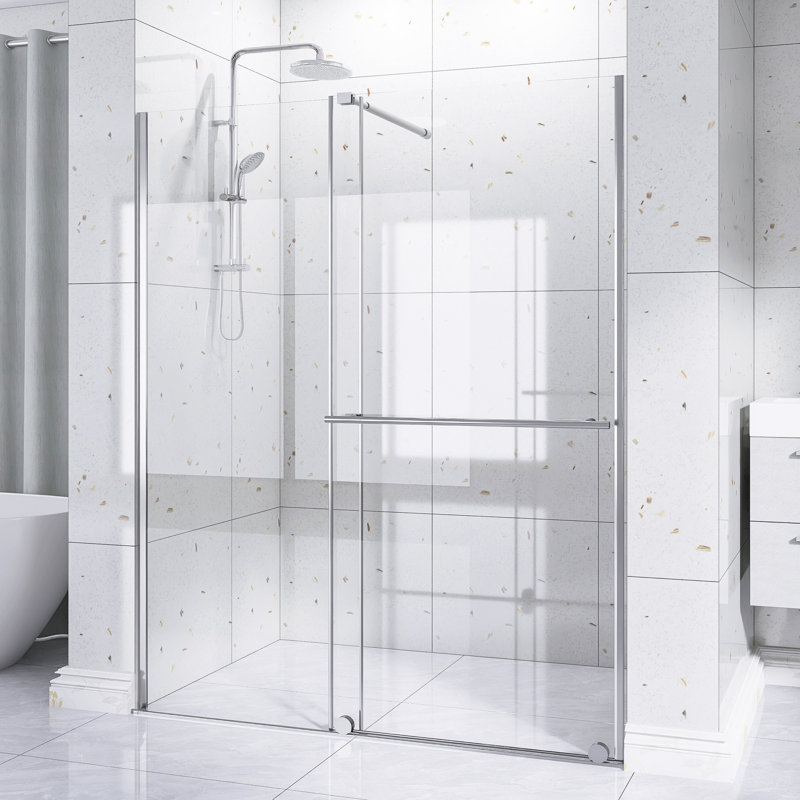 30 In. -60 In. W × 72 In. H Shower Sliding Door Walk-In Shower Screen Dual Usage With 1/4 Thick Glass Panel  In Chrome   |  Supporting Bar|   Stainless Steel Handle