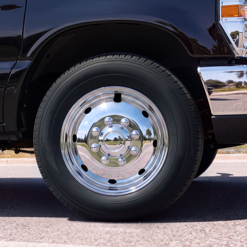 16-Inch Wheel Simulators 8 Lug Stainless Steel Front and Rear Wheel, Fit for 1974-1998 Ford F350, 1992-2021 Ford E350/E450, 1974-1999 Dodge Ram 3500, 4 Hand Holes, Polished Hubcaps Covers, 4pcs