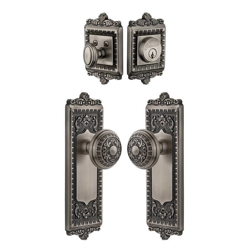 Windsor Knobs with Deadbolt, Antique Pewter