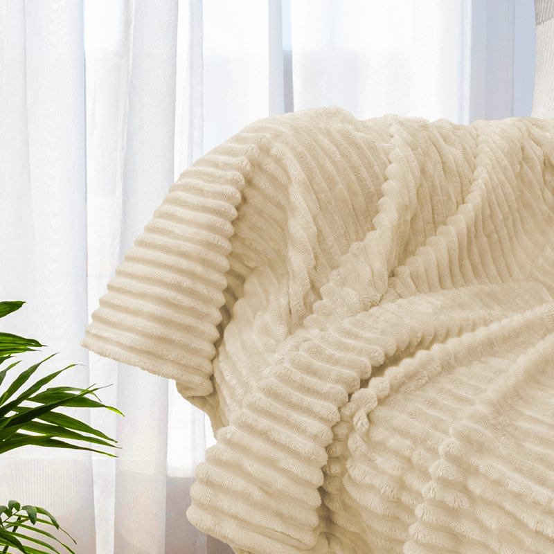Cream Beige Twin Reversible Fleece Throw Blanket