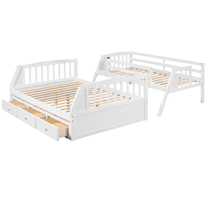 Lit superposé simple blanc avec tiroirs spacieux et fonctionnels pour les familles, fabrication durable