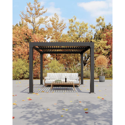 Modern Aluminum Louvered Pergola – 10x10FT Adjustable Roof, Integrated Drainage, Reinforced Hardtop Gazebo – Weather-Resistant Outdoor Shade for Patio, Deck, Backyard, Garden – Grey, Size: 10x10FT