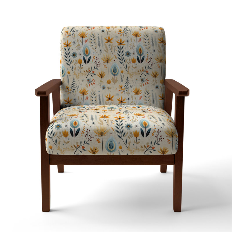 Fauteuil d'appoint rembourré Boho, Accoudoirs carrés bruns