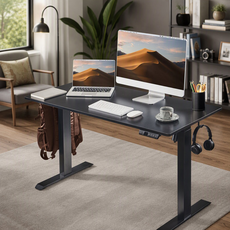 Bureau assis-debout électrique réglable en hauteur, 61 x 122 cm, structure et plateau noirs., Antique Black