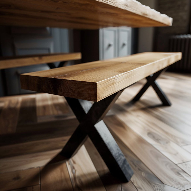 Rustic Bench with Chunky X Legs, 40cm H x 210cm W x 35cm D