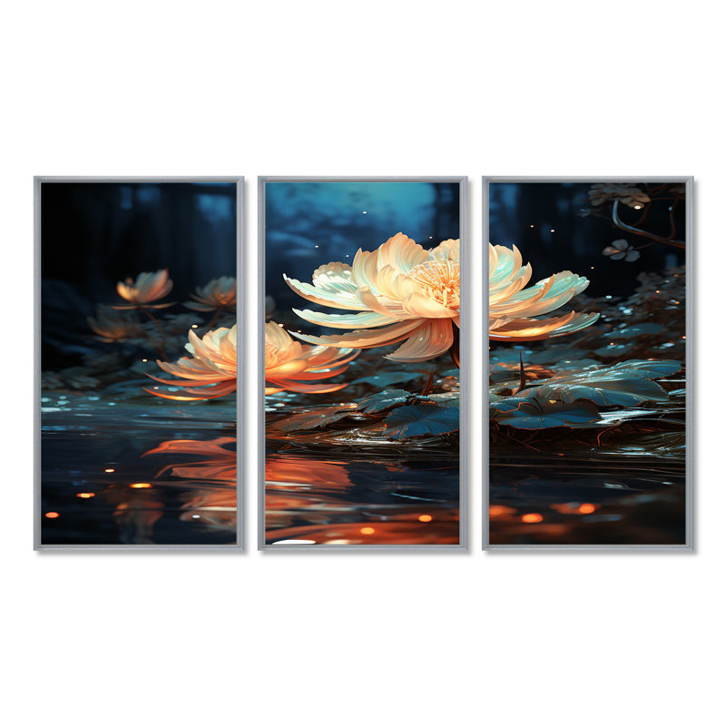 Rowlands - Ensemble de décoration murale Lotus, Encadrement argenté, H 28 po x l 36 po x P 1 po