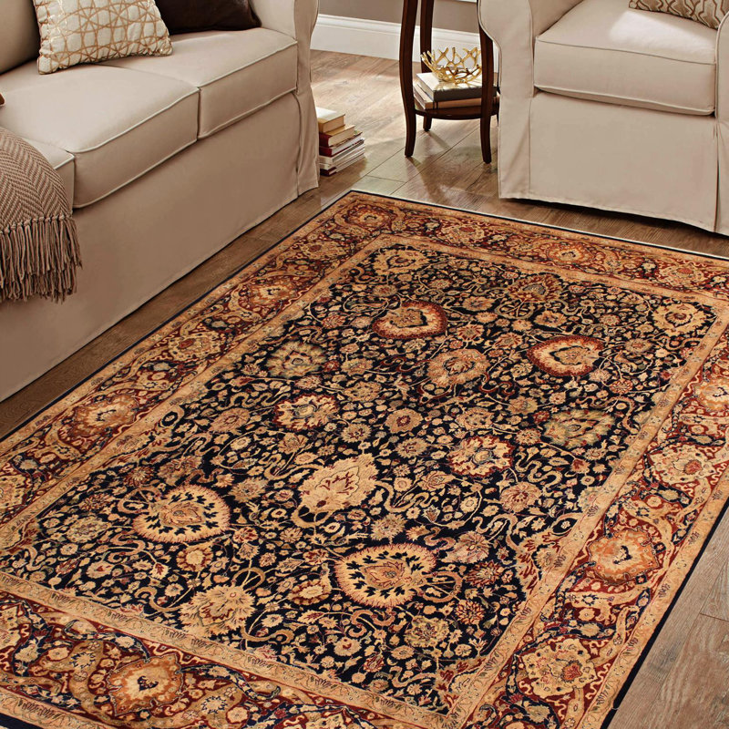 Tapis rouge / noir / beige en laine noué à la main à motif oriental 8 pi 1 po x 10 pi 7 po Roby