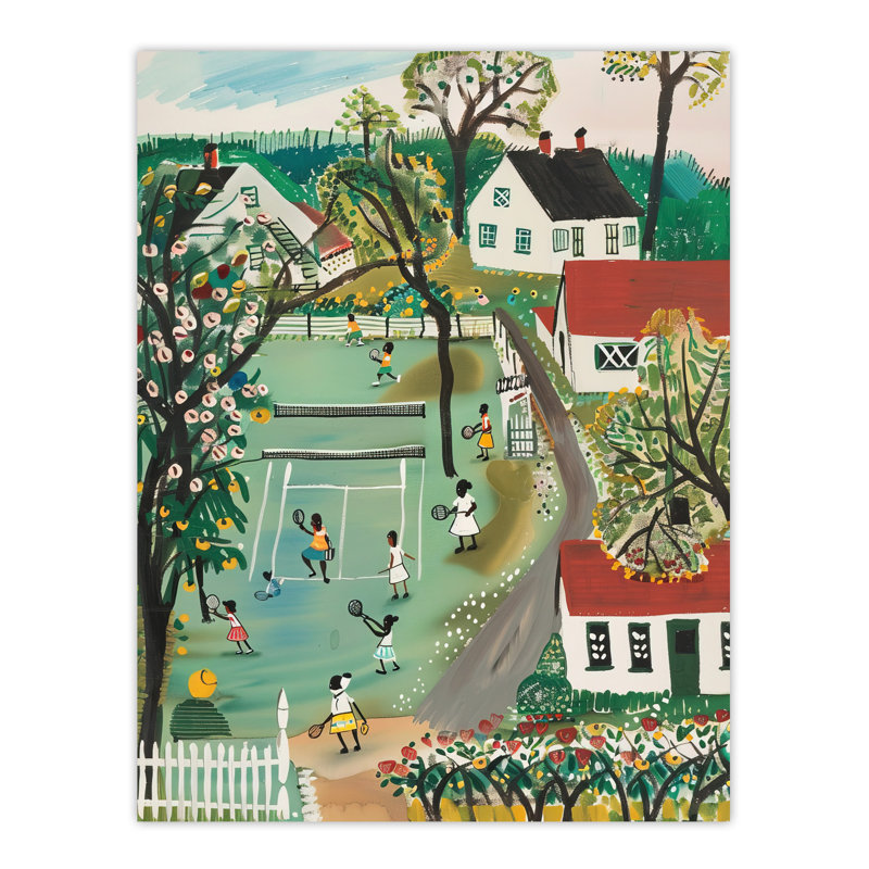 Tennis Game Houses and Trees Painting Wall Art Print
