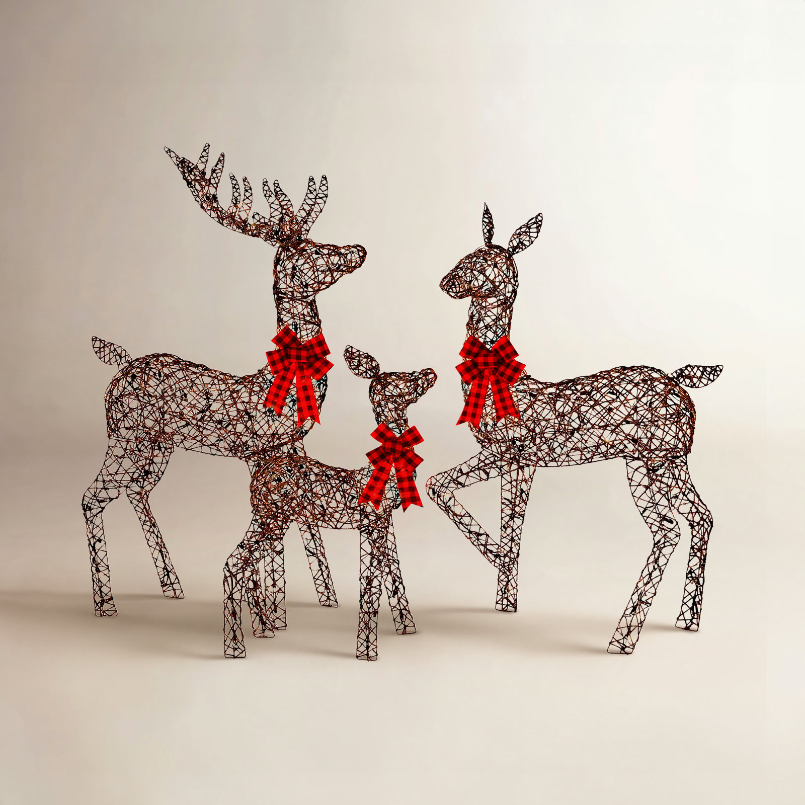 3-Piece Lighted Rattan Reindeer Figurine Set