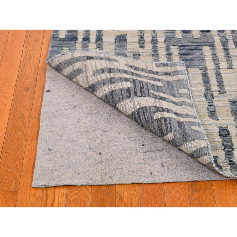 Tapis de couloir zigzag 4 pi x 12 pi 4 po à motif graphique en soie et laine texturée 3DF6403912A84F859DD6FCCF0D0BC55B
