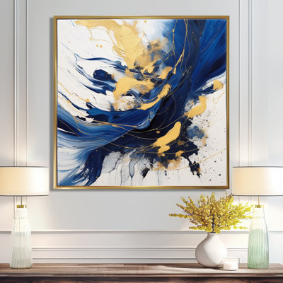 Art mural bleu foncé et or V - Fractals