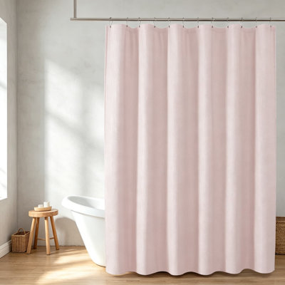 Rideau de douche en tissu texturé gaufré pour salle de bain, rideau de douche en tissu hydrofuge avec boutonnières renforcées, luxueux style spa hôtelier, lavable à la machine