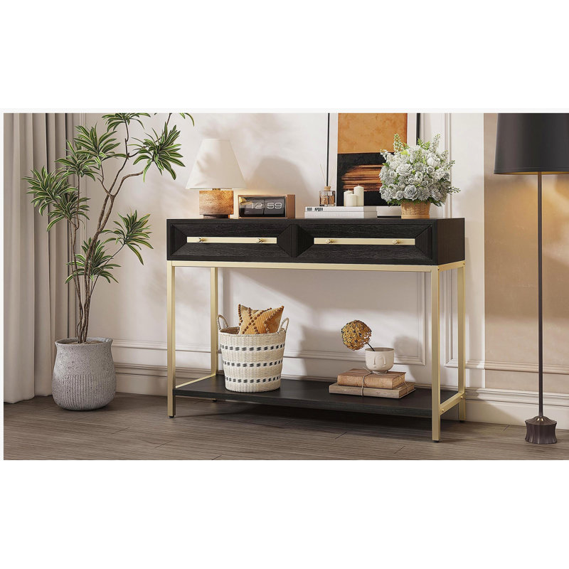 Table d'entrée, console avec deux tiroirs, table de couloir rétro avec un design géométrique saisissant pour l'entrée et le salon