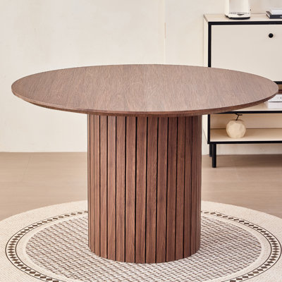 47” Round Dining Table for 4, Wood Farmhouse Kitchen Table For Living Room, Dinner, Chamfered Edge 1.2" Thickness Tabletop