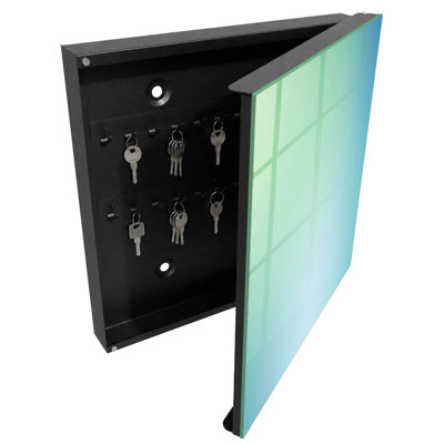 Key cabinet, Opens to the right, 30x30x5, White, Gentle gradients of green and blue, 