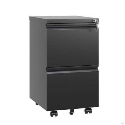 2 Drawer Metal  Mobile File Cabinet, Rolling File Cabinet With Lock For Hanging Legal/Letter/A4 Size,Fully Assembled Except Wheels