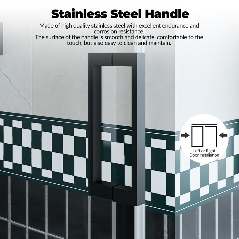 Frameless Sliding Glass Shower Door – 44–48" W x 76" H – 8mm Tempered Glass – Brushed Stainless Steel Round Rail – Explosion-Proof Film, Easy-Clean, Seal Strip – Modern Bathroom Sliding Door