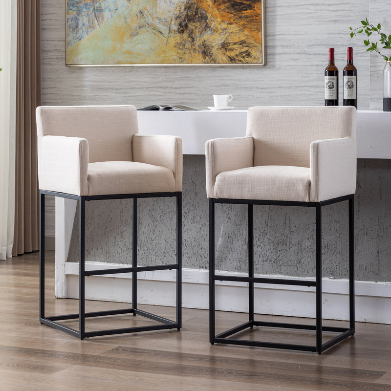 Tabouret Datia, Tabouret de bar (siège d'une hauteur de 30,75 po), Polyester crème / cadre noir