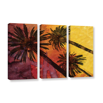 Beach with Palm Trees 3 Piece Painting Print on Wrapped Canvas Set -  Bay Isle Home™, BAYI3031 30799507