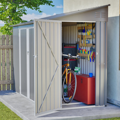 4 Ft. W X 9 Ft. D Metal Lean-to Storage Shed Two Entrances Three Doors With Foundation Kit