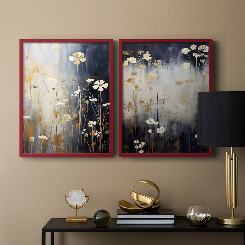 FLORAL Series CCCCXC - reproduction encadrée de qualité supérieure - prête à être accrochée - aucun clou requis - aucun clou requis