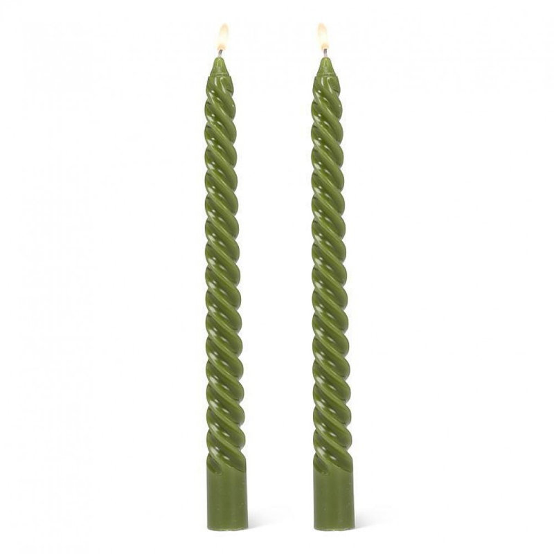 Set Of 2 Tight Spiral Taper Candles, Green