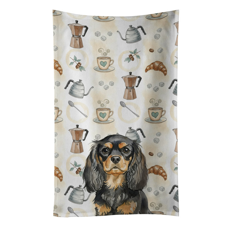 Black and Tan English Toy Spaniel Coffee Bar Kitchen Towel, Black and Tan English Toy Spaniel