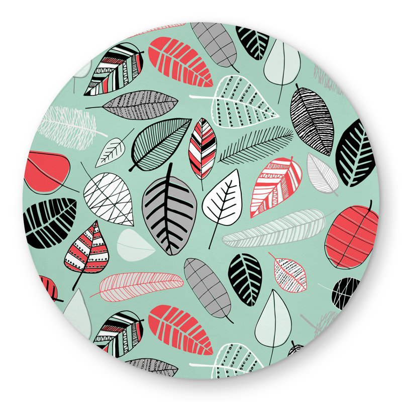 Turquoise Leaf Patterns - Round Outdoor Area Rug for Home Decor