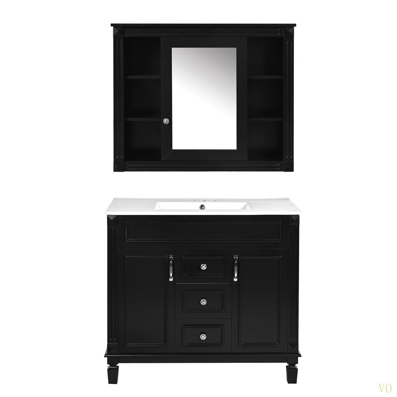 Meuble-lavabo de 36 po avec miroir supérieur, armoire de rangement moderne avec 2 portes à fermeture douce et meuble-lavabo simple
