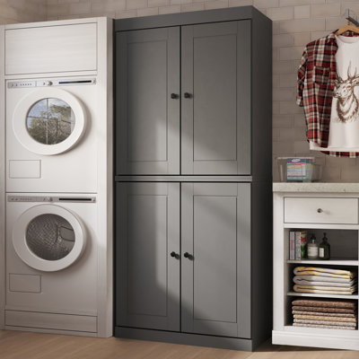 100% Solid Wood Tall Bathroom Linen Cabinet with Doors, Adjustable Shelves, Modular Bathroom & Laundry Storage Cabinet, 32" W x 71.5" H