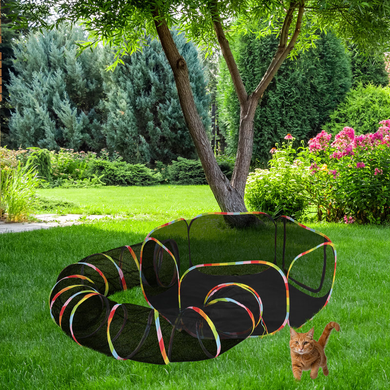 Black Mesh Outdoor Portable Cat Play Tent with Tunnel