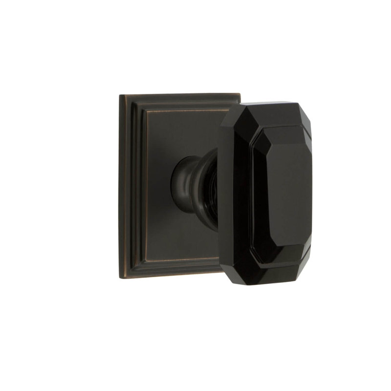 Grandeur Carré Square Rosette Passage with Baguette Black Crystal Door Knob, Timeless Bronze, 2.375"