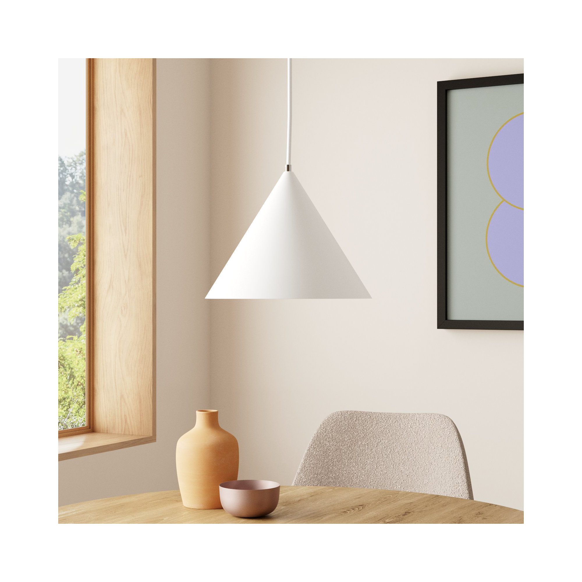 Johnston Single Light Metal Dimmable LED Pendant, 9.5" H x 12.5" W x 12.5" D, Matte White