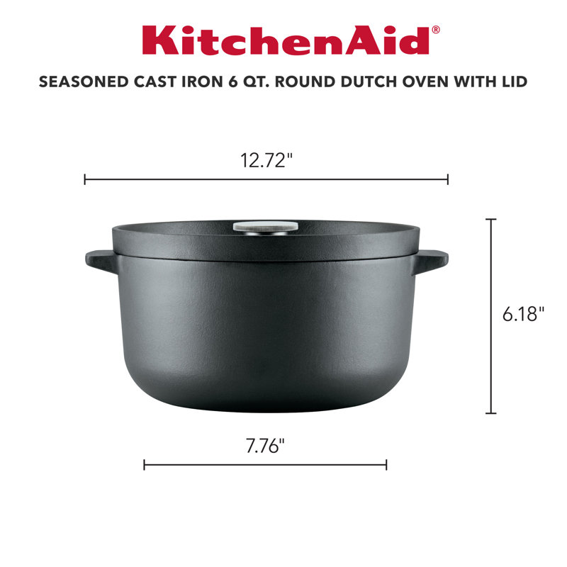 Cocotte en fonte émaillée KitchenAid, 6 pintes, Noir