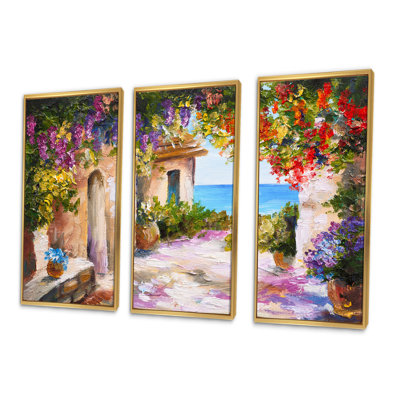 Été paysage marin - ensemble d'art mural sur toile encadré paysage de 3