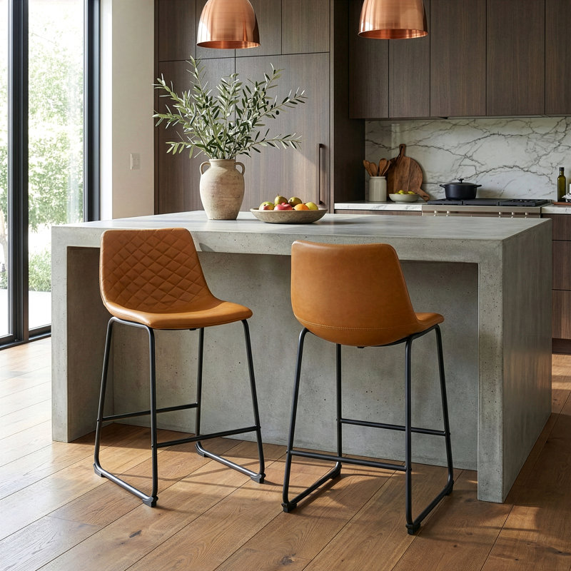 Upholstered Counter Stool with Metal Frame, Cappuccino, Counter Stool (23.5" Seat Height)