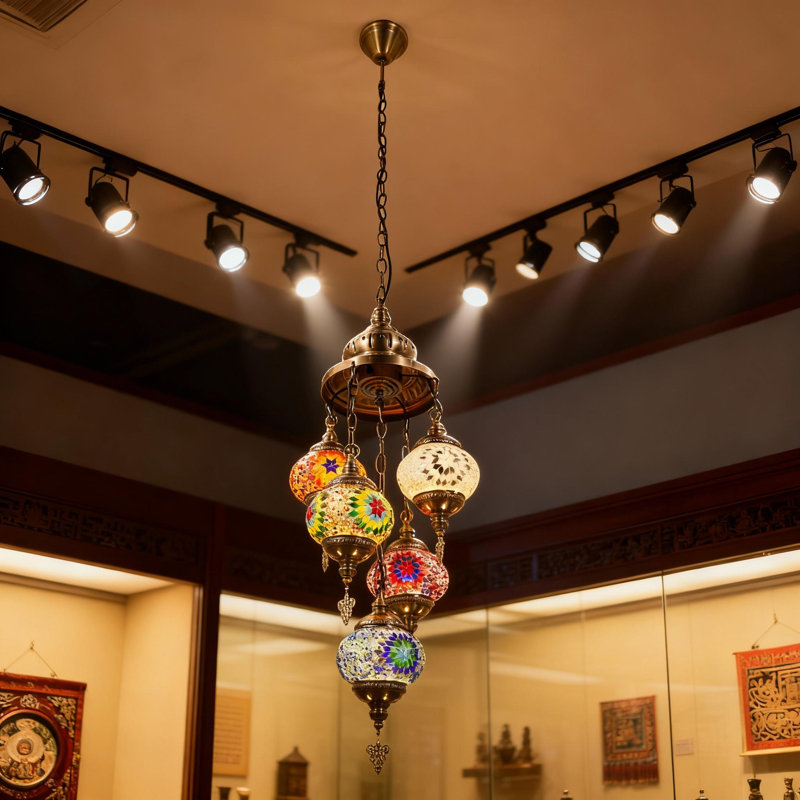 Lustre turc 5 lumières en verre mosaïque marocain à intensité variable