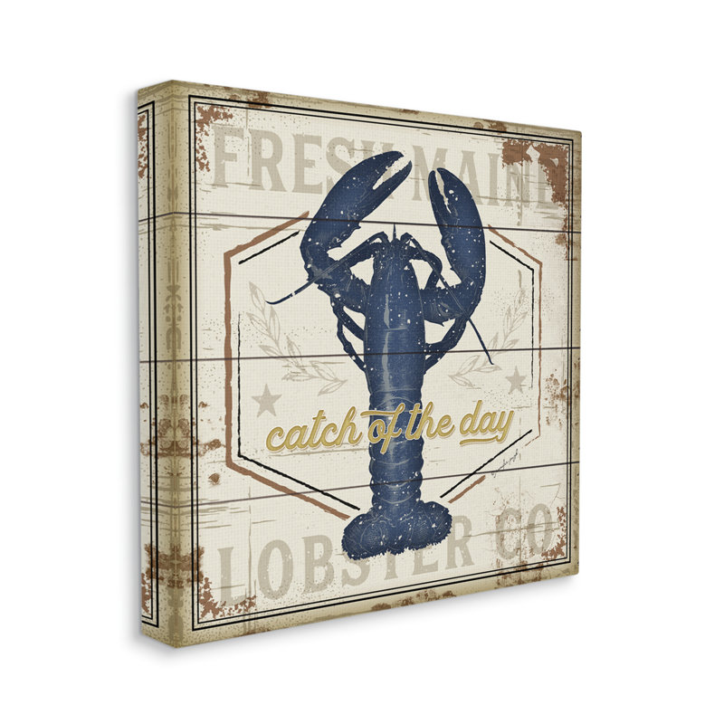 Catch of the Day, motif de planches de homard bleu rétro - impression sur toile, Toile tendue, H 30 po x l 30 po x P 1,5 po