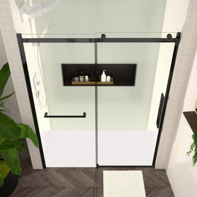 S-RM6076TB 56-60"W X 76"H Sliding Shower Door, Frameless Glass Shower Door With Hardware, Towel Bar And Handle,Drop Shipping Available