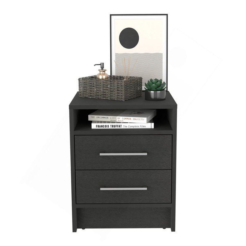 Table de chevet H 23,6 po, avec 2 tiroirs et 1 tablette, blanc, Blanc