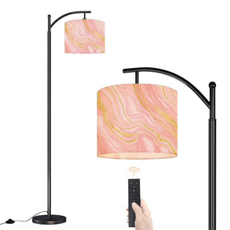 Lampe sur pied à arc avec abat-jour réglable Design en marbre liquide, peinture abstraite, éclaboussure dorée, lampe sur pied, 3 températures de couleur, intensité variable, haut, poteau avec interrupteur au pied pour la chambre à coucher