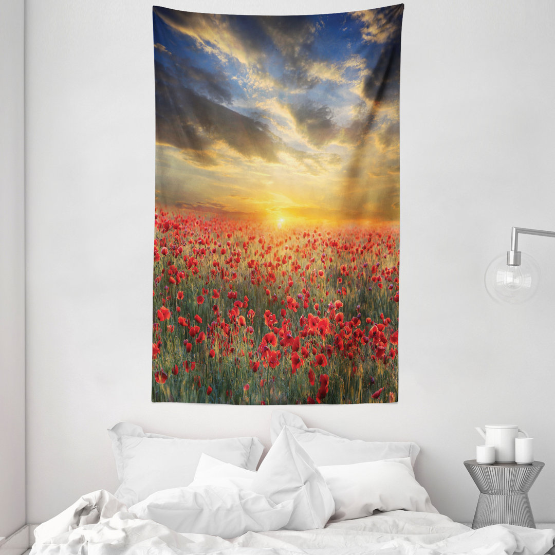 Wandteppich, Scenic-Feld-Sonnenuntergang Himmel, Mohn, Mehrfarbig