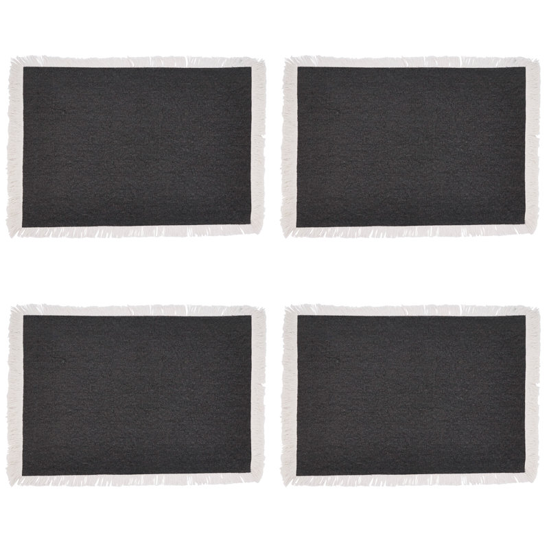 Navy Blue Cotton Fringe Border Placemats Set of 4