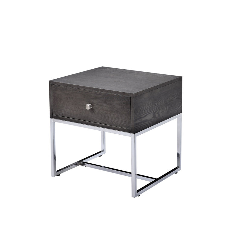 Table de bout spacieuse avec rangement en chêne gris et métal de style moderne et attrayant