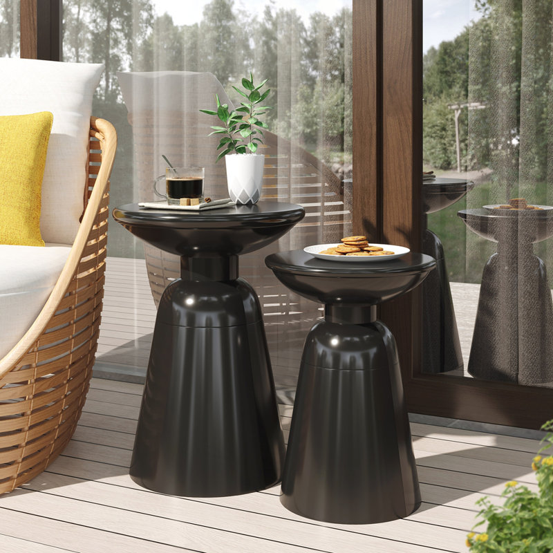 Ensemble de 2 tables d'appoint d'extérieur en fer, Noir