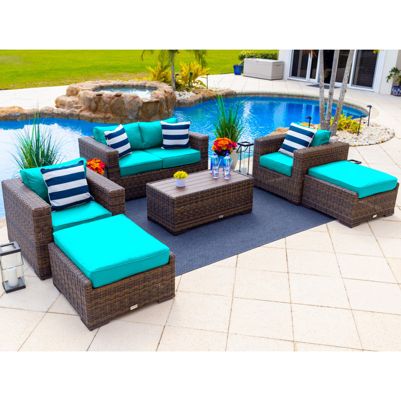 Ensemble de patio 18 pièces en rotin avec coussins Centralmont, Sunbrella toile Aruba, Brun