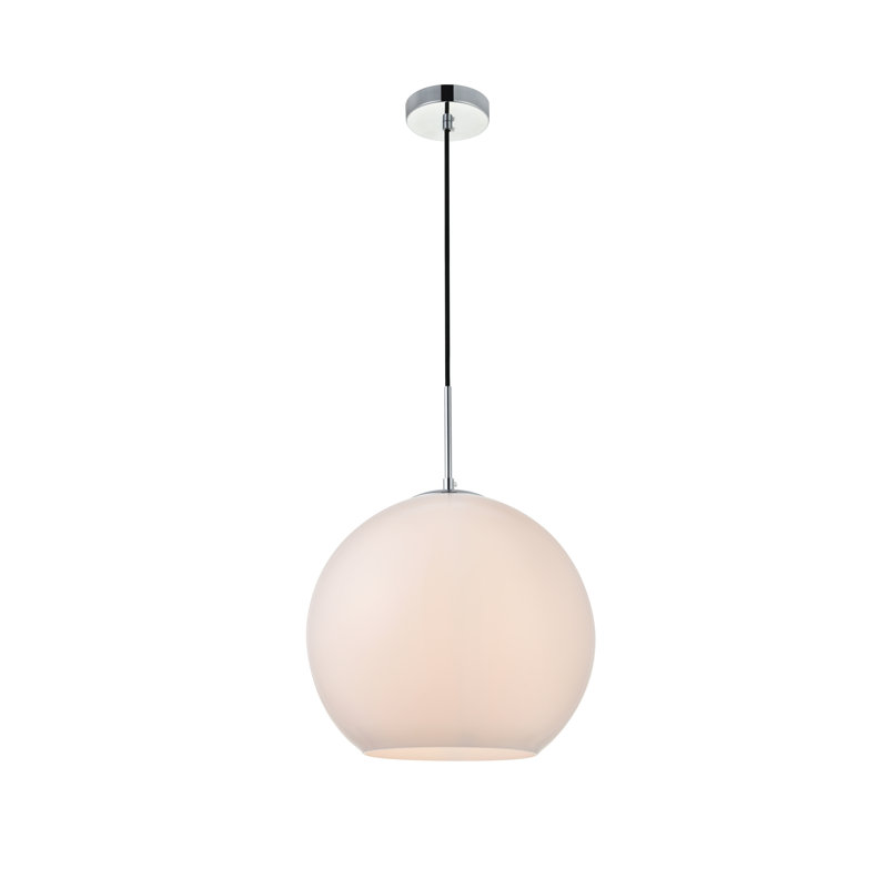 Luminaire suspendu sphérique simple à 1 lumière Snead, Chrome, Blanc givré, H 73 po x l 13,8 po x P 13,8 po