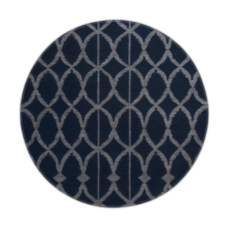 Trellis Gray Indoor and Outdoor Area Rug, Round 5'