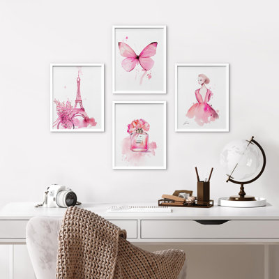 «France Eiffel Tower Butterfly Ballerina Perfume», impression encadrée sur papier 4 pièces